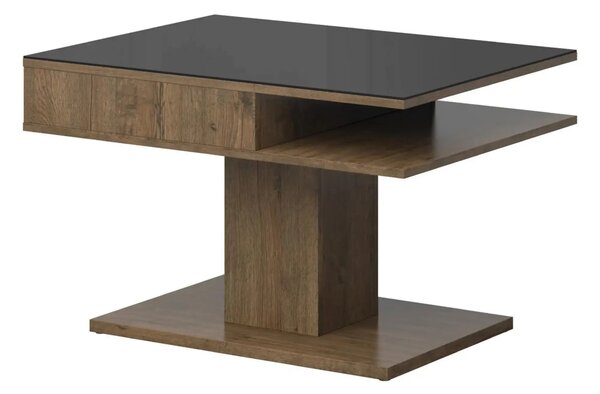 Masuta cafea CAMPO, stejar/negru, PAL/sticla, 80x60x50 cm
