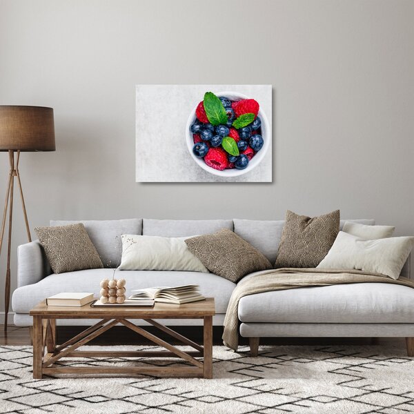 Tablou pe sticlă - bol cu fructe de pădure (70x50 cm)