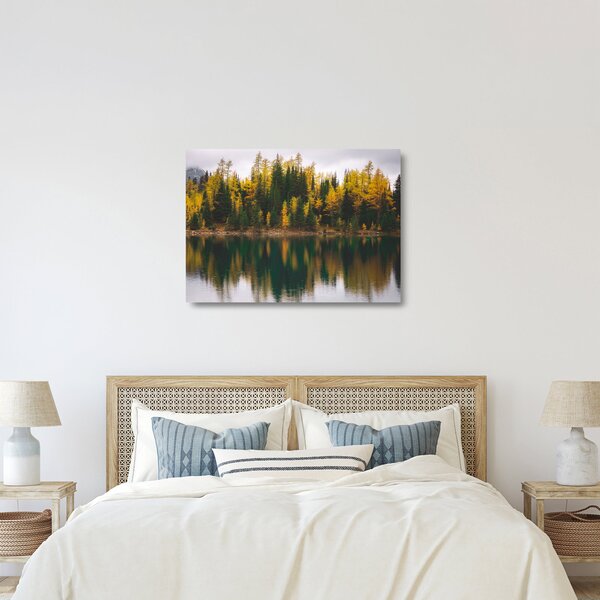 Tablou pe sticlă cu lac de pădure (70x50 cm)
