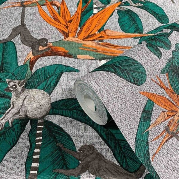 Noordwand Tapet „Topchic Monkey Jungle Leaves”, verde și gri 32652