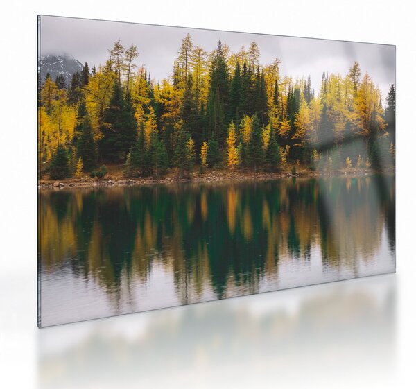 Tablou pe sticlă cu lac de pădure (70x50 cm)