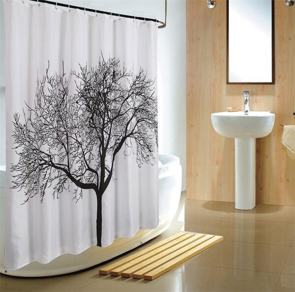 Aqualine Aqualine, perdea de dus 180x200cm, poliester, negru/alb, copac, ZP008