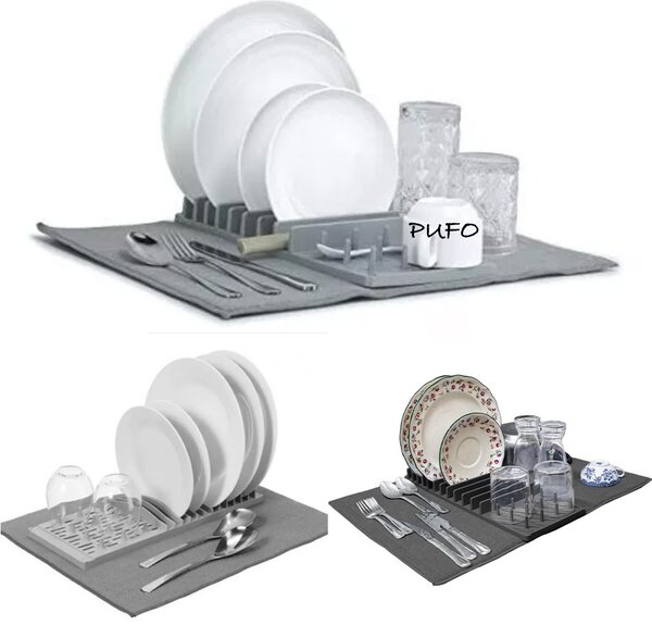 Suport Pufo pentru scurs vase cu servet absorbant, 51 x 41 cm, gri