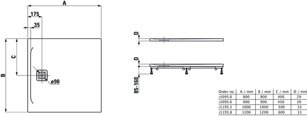 Laufen Pro cădiță de duș pătrată 120x120 cm alb H2119580000001