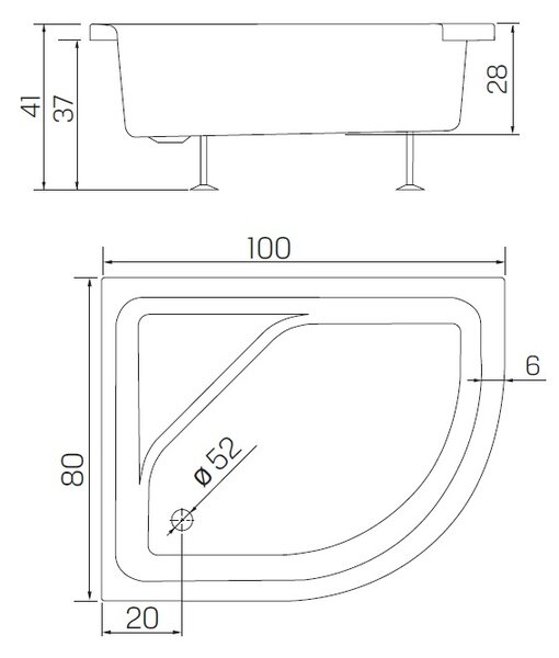 New Trendy New Maxima cădiță de duș semirotundă 100x80 cm alb B-0386