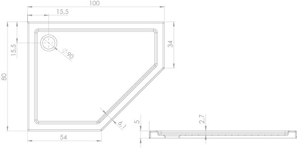 New Trendy New Azura cădiță de duș pentagonală 100x80 cm alb B-0418