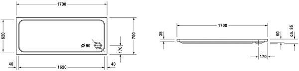 Duravit D-Code cădiță de duș dreptunghiulară 170x70 cm alb 720096000000000