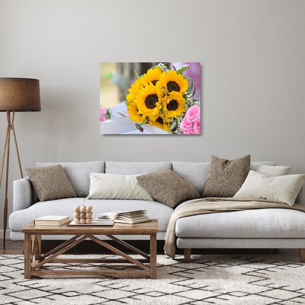 Tablou pe sticlă cu buchetul miresii de floarea soarelui (70x50 cm)
