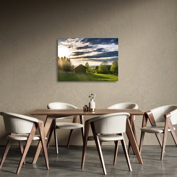 Tablou pe sticlă cabana în pădure (70x50 cm)