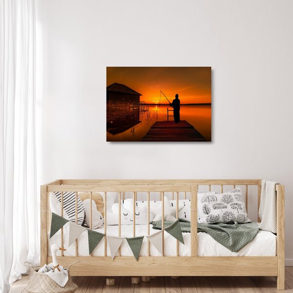 Tablou pe sticlă cu pescar (70x50 cm)