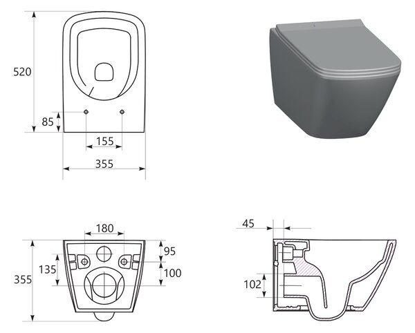 Cersanit City vas wc cu capac soft-close agăţat fără margine cu spălare turbionară alb lucios S701-884