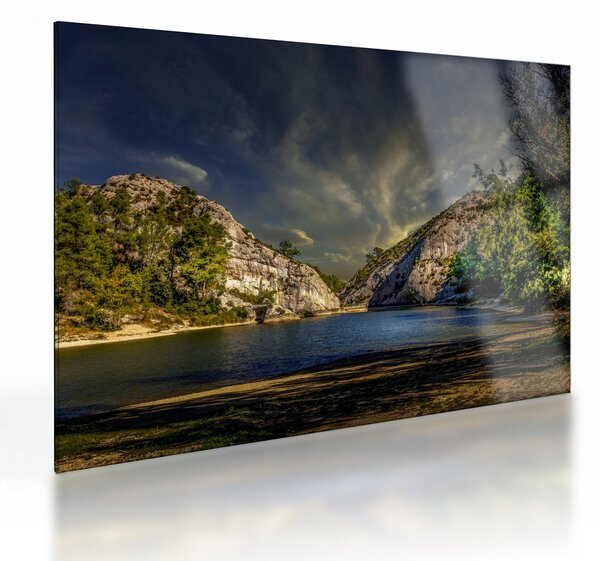 Tablou pe sticlă peisajului cu lac (70x50 cm)