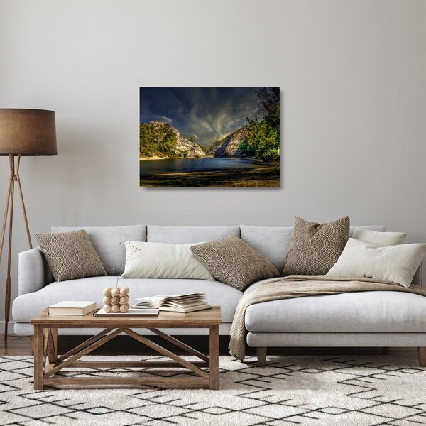 Tablou pe sticlă peisajului cu lac (70x50 cm)