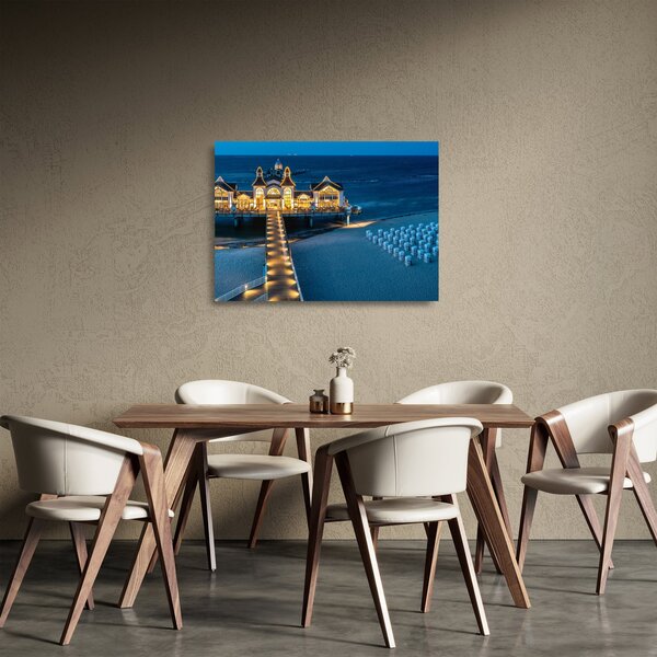 Tablou pe sticlă - hotel pe plajă (70x50 cm)
