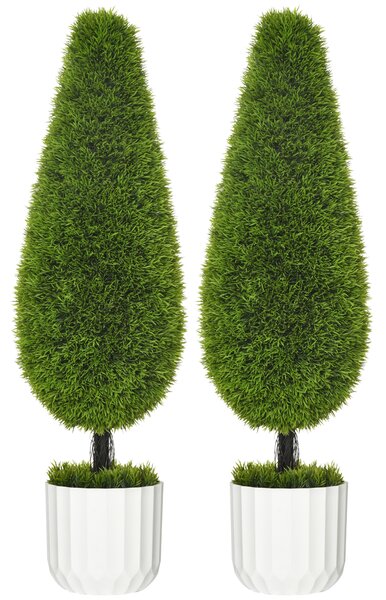 Set 2 Plante Artificiale cu Ghiveci de Ø12x16 cm, Muschi si Ciment, Plante Artificiale de 90cm din PE si Plastic, Verde-Alb HOMCOM | Aosom Romania