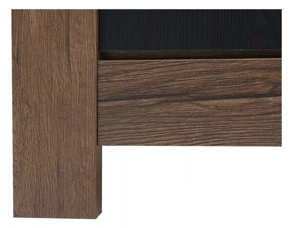 Vitrina BALIN, stejar/negru, PAL/sticla, cu iluminare LED, 101x40x149