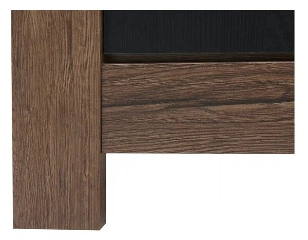 Vitrina BALIN, stejar/negru, PAL/sticla, cu iluminare LED, 68x40x197 c