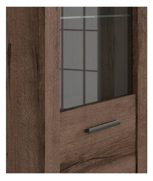 Vitrina BALIN, stejar, PAL/sticla, cu iluminare LED, 68x40x197 cm