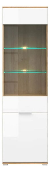 Vitrina ZELE, stejar wotan/alb lucios, PAL laminat, 56x41x195 cm