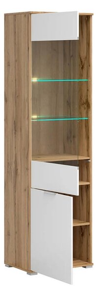 Vitrina ZELE, stejar wotan/alb lucios, PAL laminat, 56x41x195 cm