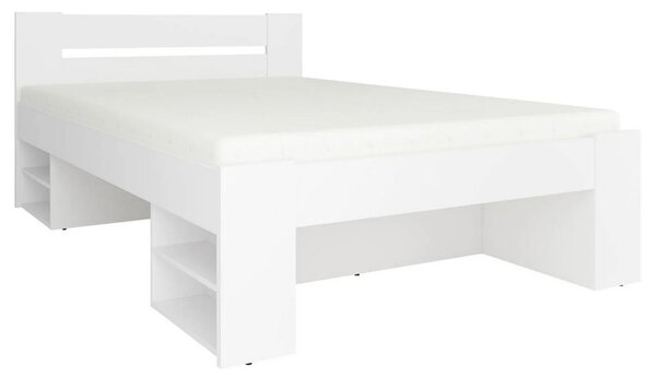 Cadru pat NEPO PLUS 140x200, alb, PAL laminat, cu spatiu depozitare