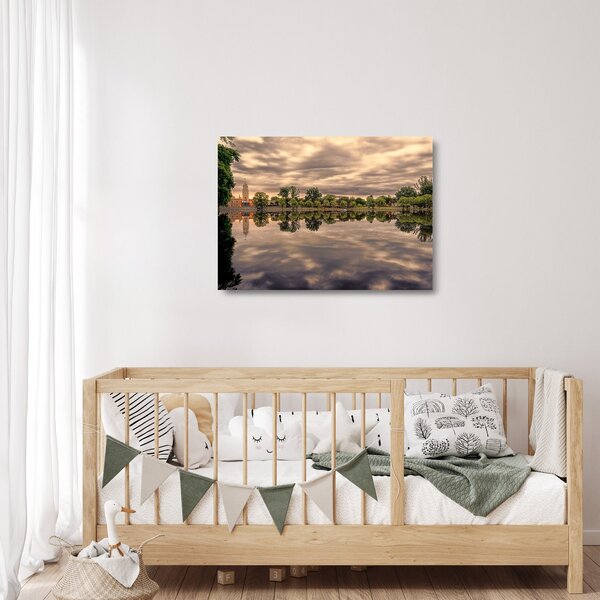 Tablou pe sticlă cu lac și copaci (70x50 cm)
