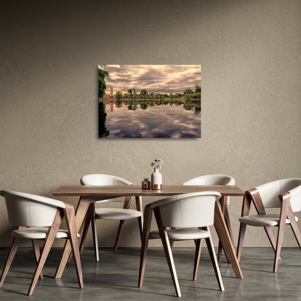 Tablou pe sticlă cu lac și copaci (70x50 cm)