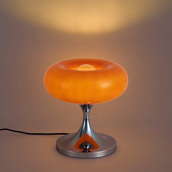 Lampă de masă retro cromată cu abajur din sticlă portocalie 31 cm - Glaze