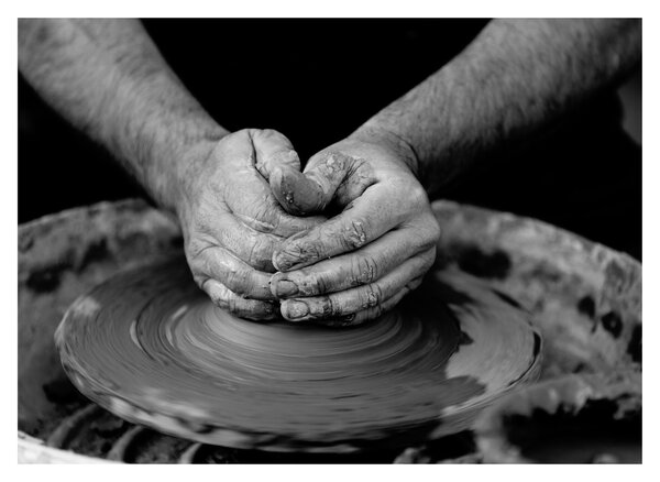 Tablou pe sticlă alb negru - producția de ceramică (70x50 cm)
