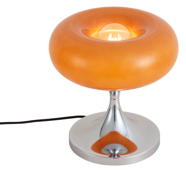 Lampă de masă retro cromată cu abajur din sticlă portocalie 31 cm - Glaze
