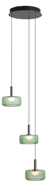 Lampă suspendată de design gunmetal cu sticlă verde, inclusiv LED reglabil în 3 trepte, 3 lumini cu sistem Easylift - Fiera