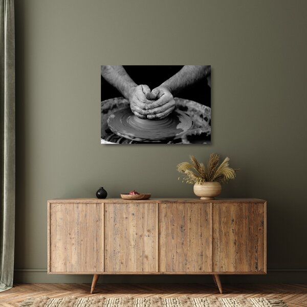 Tablou pe sticlă alb negru - producția de ceramică (70x50 cm)
