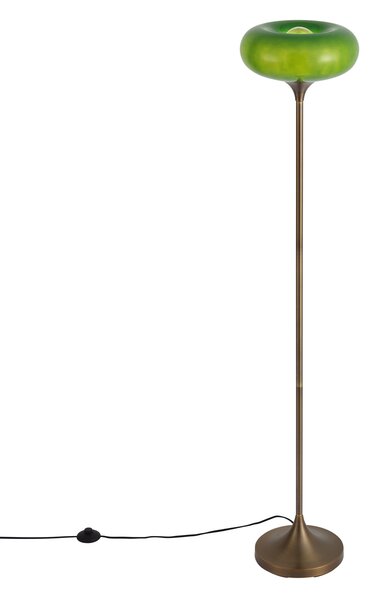 Lampă de podea retro bronz închis cu abajur din sticlă verde 150 cm - Glaze