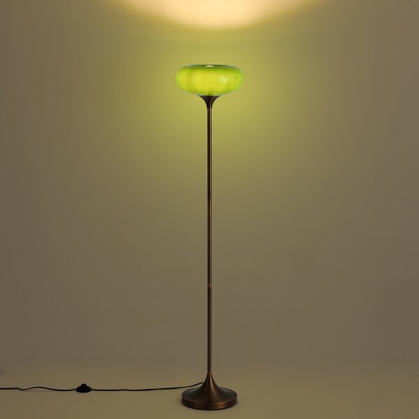 Lampă de podea retro bronz închis cu abajur din sticlă verde 150 cm - Glaze