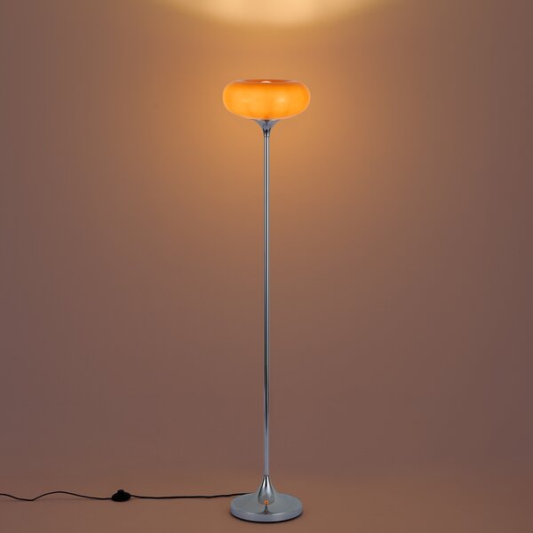 Lampă de podea retro cromată cu abajur de sticlă portocaliu 150 cm - Glaze