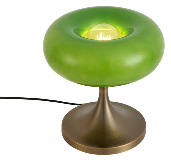 Lampă de masă retro bronz închis cu abajur din sticlă verde 31 cm - Glaze