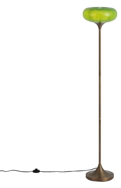 Lampă de podea retro bronz închis cu abajur din sticlă verde 150 cm - Glaze