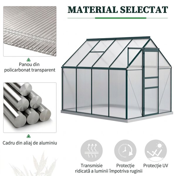 Outsunny Sera pentru plante din aluminiu kit sera de gradina walk-in din policarbonat cu ventilatie, Verde | Aosom Romania