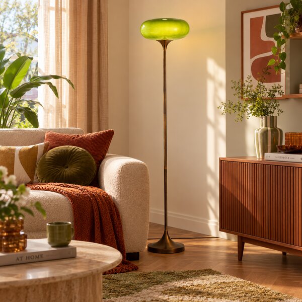 Lampă de podea retro bronz închis cu abajur din sticlă verde 150 cm - Glaze