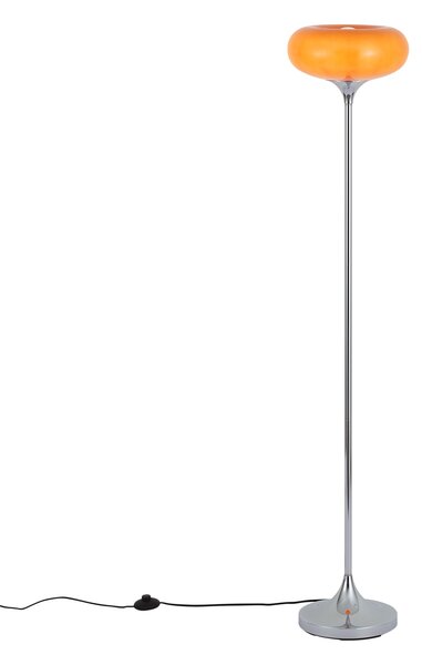 Lampă de podea retro cromată cu abajur de sticlă portocaliu 150 cm - Glaze