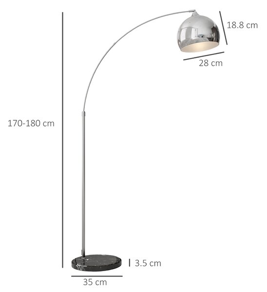 HOMCOM Lampă de podea vintage în arc cu bară ajustabilă, întrerupător de picior, soclu E27, argintiu | Aosom Romania
