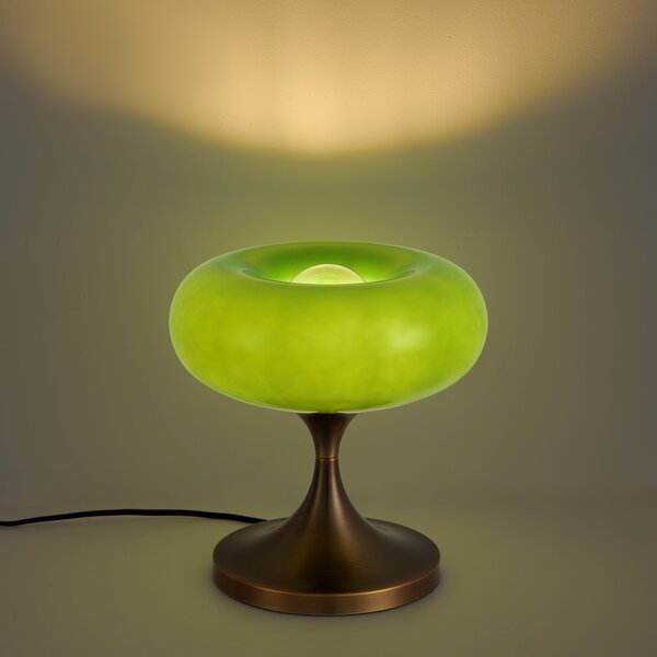 Lampă de masă retro bronz închis cu abajur din sticlă verde 31 cm - Glaze