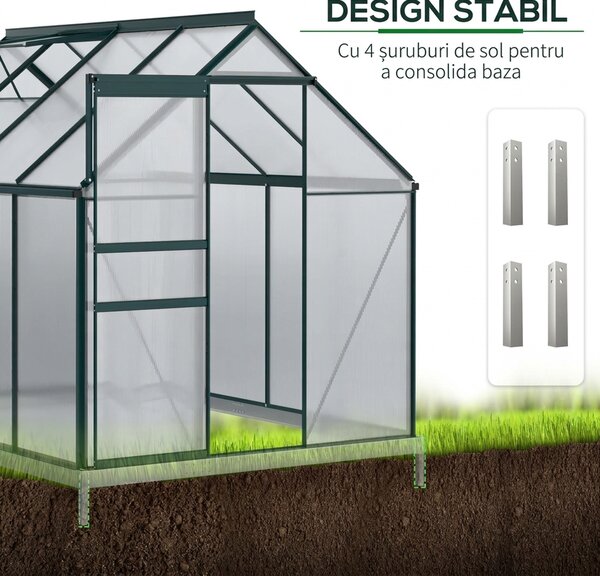 Outsunny Sera pentru plante din aluminiu kit sera de gradina walk-in din policarbonat cu ventilatie, Verde | Aosom Romania