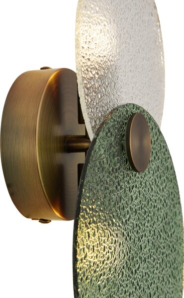 Lampă de perete Art Deco bronz închis cu sticlă verde și transparentă cu 2 lumini - Text