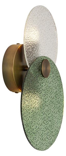 Lampă de perete Art Deco bronz închis cu sticlă verde și transparentă cu 2 lumini - Text