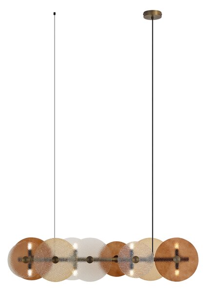 Lampă suspendată Art Deco bronz cu sticlă chihlimbar dreaptă cu 8 lumini - Text