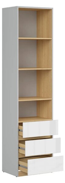 Biblioteca NANDU, gri deschis/stejar, PAL laminat, 39x50x201 cm