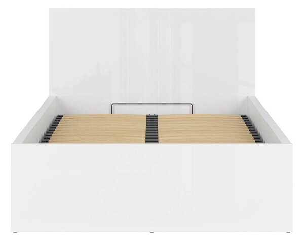 Pat TETRIX 120x200, alb lucios, PAL laminat, cu somiera si lada depozi