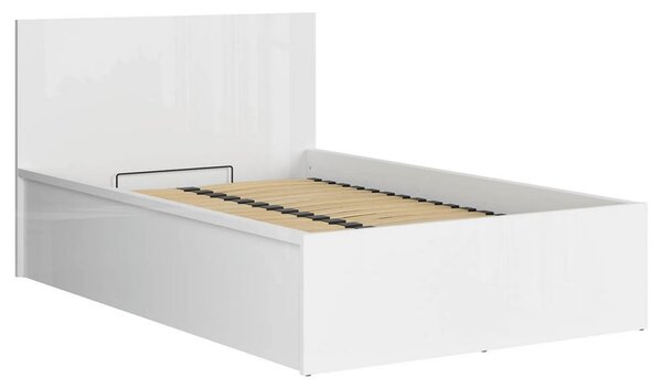 Pat TETRIX 120x200, alb lucios, PAL laminat, cu somiera si lada depozi