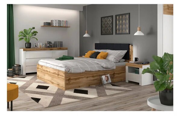 Pat TETRIX 120x200, stejar wotan, PAL laminat, cu somiera si lada depo